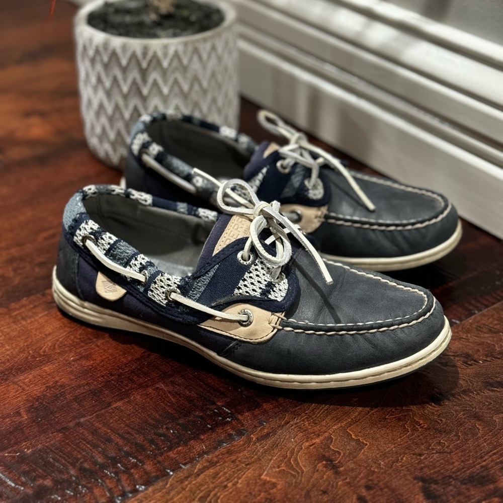 Sperry Topsider Quilted Boat Shoe Loafer Women’s Size 8 Navy Tan White